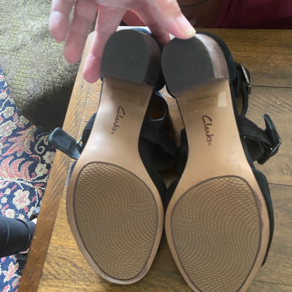 Clarks suede heeled sandals black 7 - Picture 7 of 13